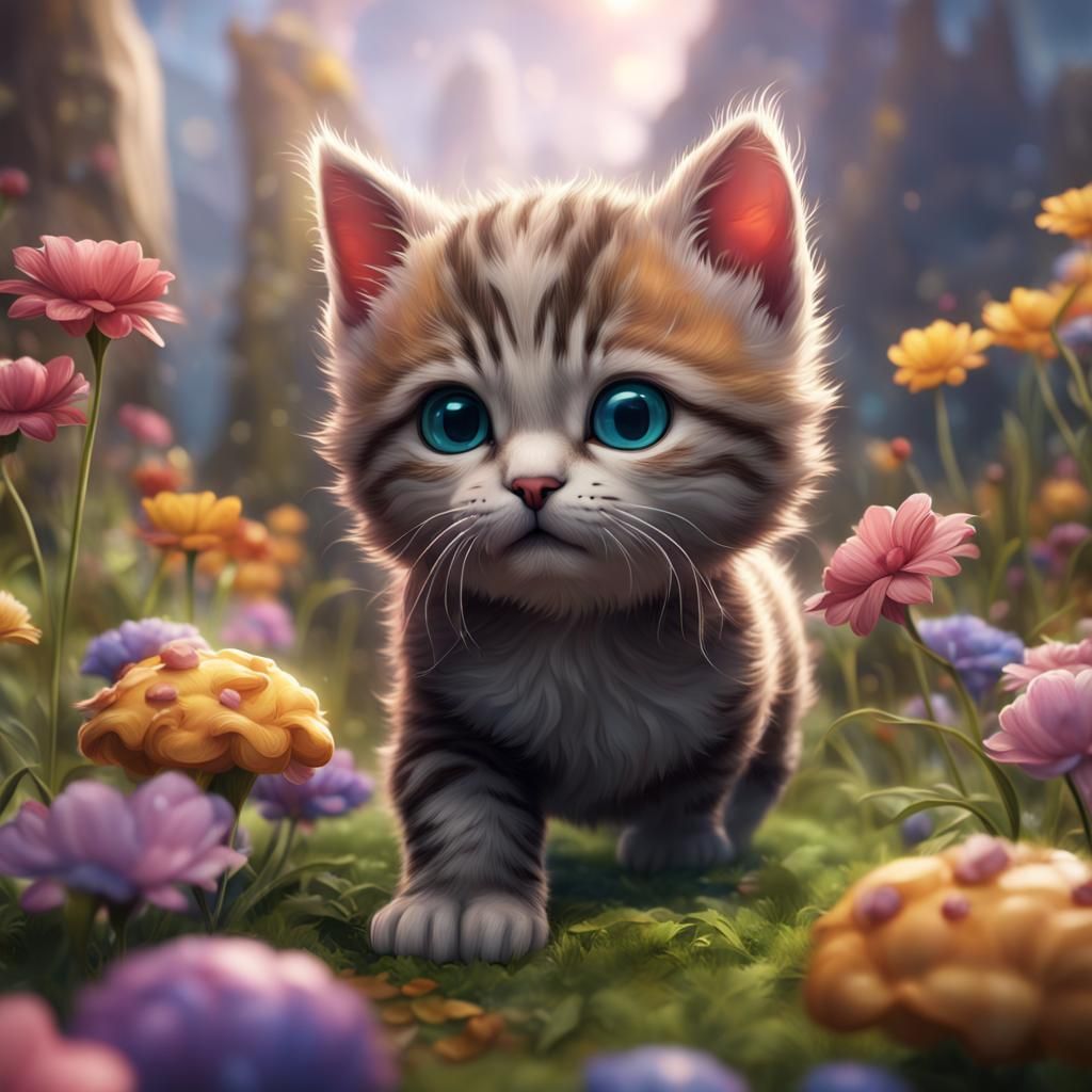 Adorable Kitten in Detailed Matte Painting Style