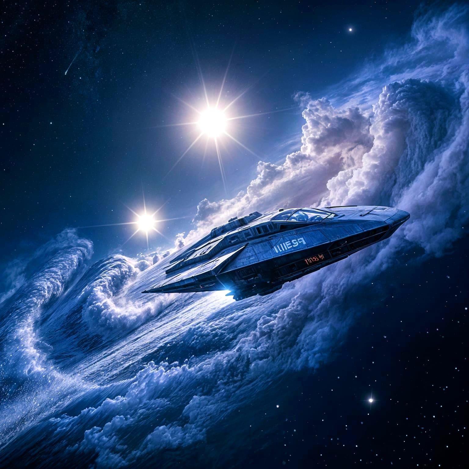 Cosmic Duo of Sun Spheres Orbiting in Realistic Space Scene