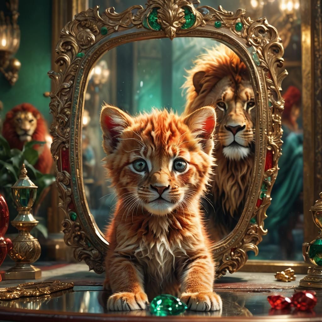 Kitten Sees Lion: Hyperdetailed Digital Portrait