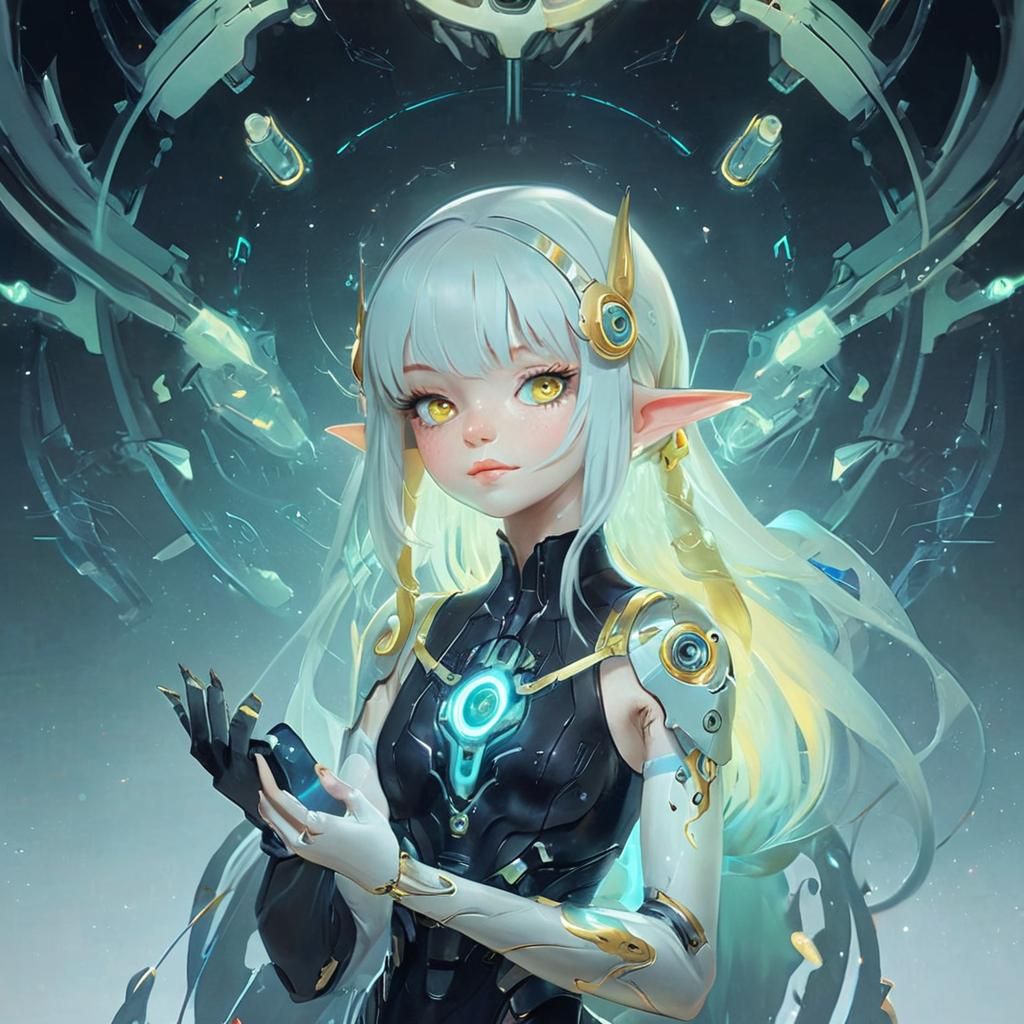 Elegant Sci-Fi Elf in Neon Glory