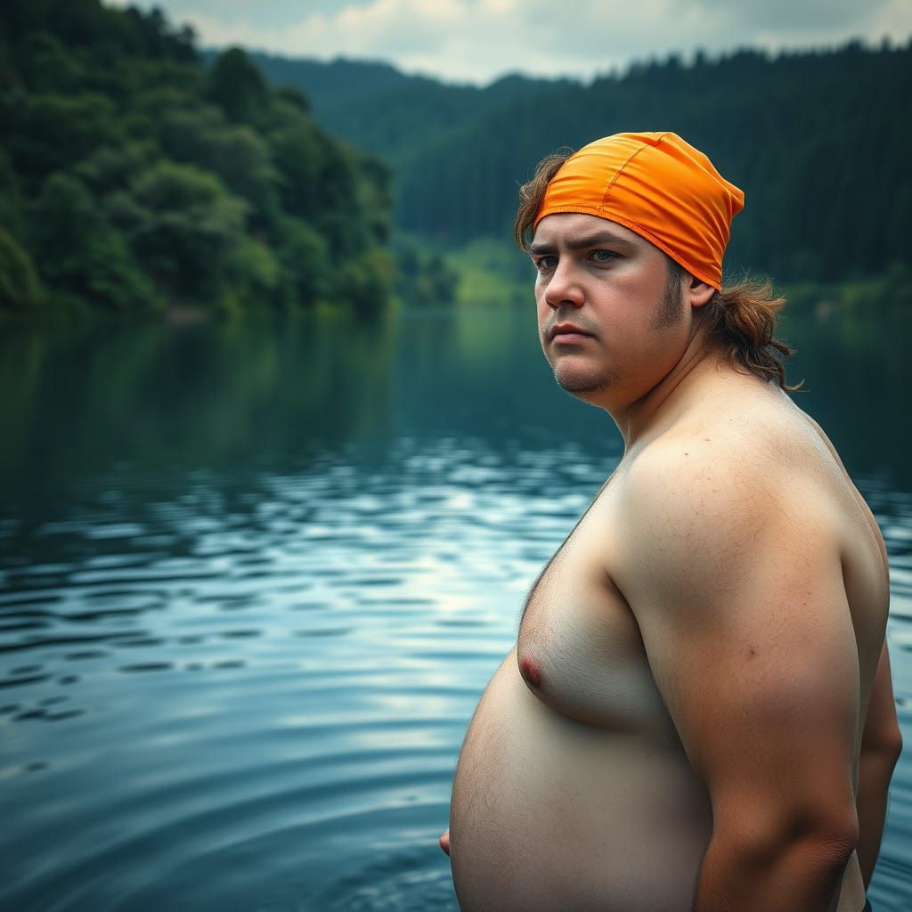 Determined Teen Prepares to Face the Water