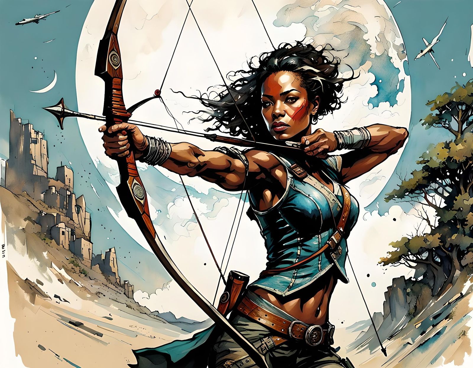 Ebony Archer Soaring Through Sky