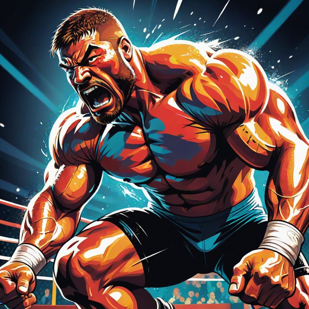 Pro Wrestler Body Slam in Comic Book Style