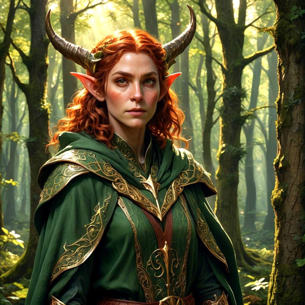 Hyperrealistic Elf with Devil Horns in Woods