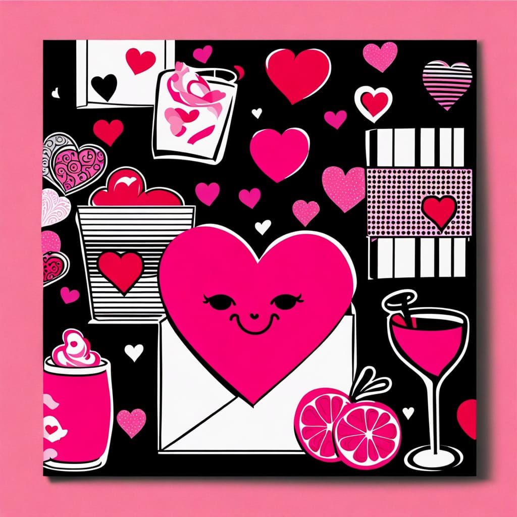 Pop Art Still Life with Heart in Hot Pink and Silver