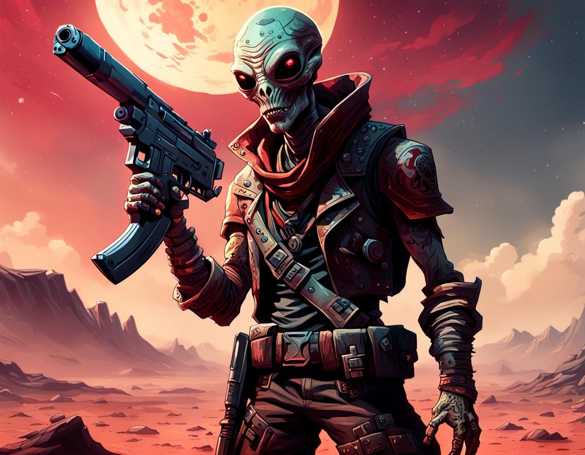 Alien Pirate on Barren Planet in Sci-Fi Style