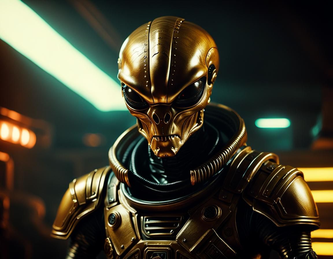 Alien Space Pirate in Smoky Cantina: Cinematic Film Still