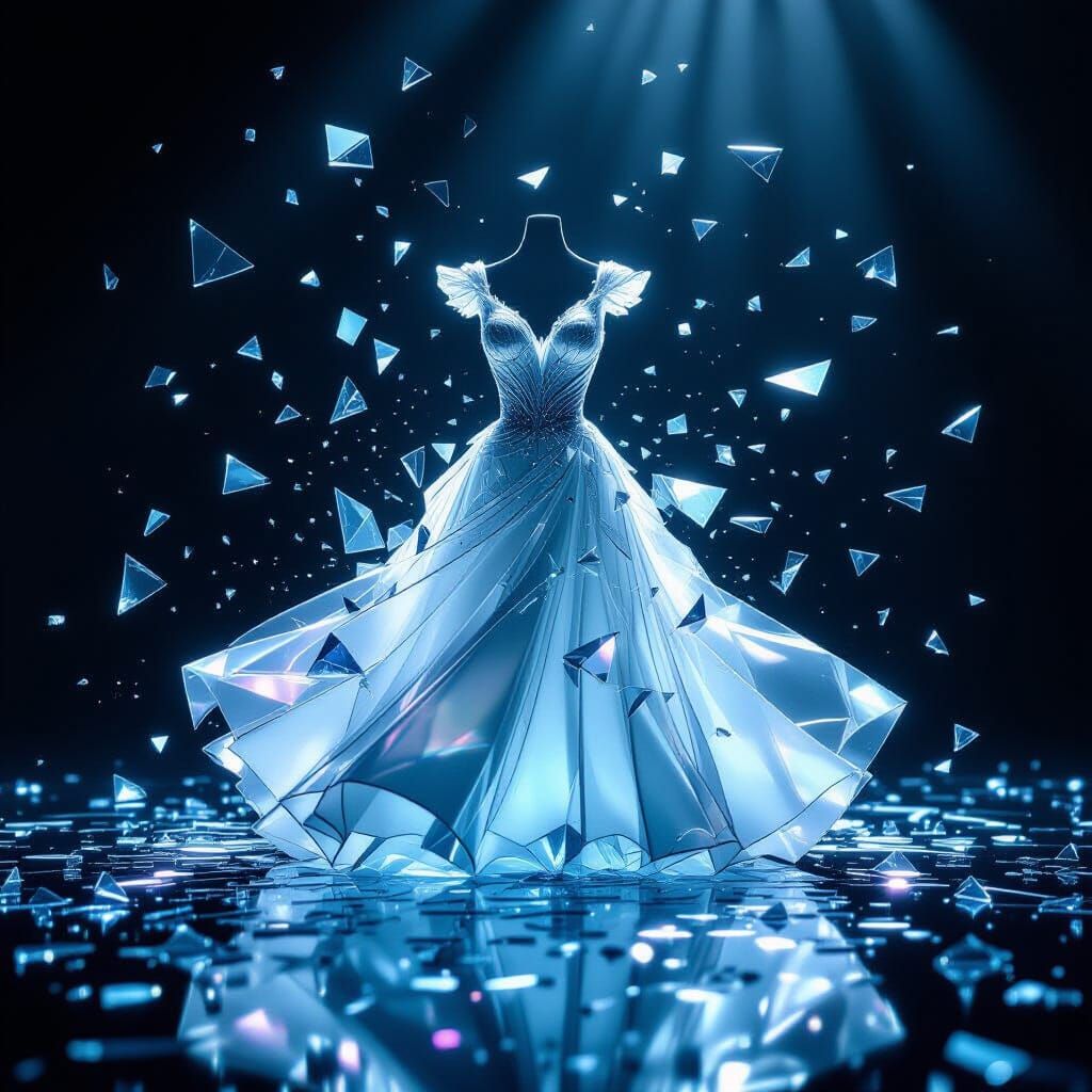 Shattering Glass Dress in Surreal Cinematic Style