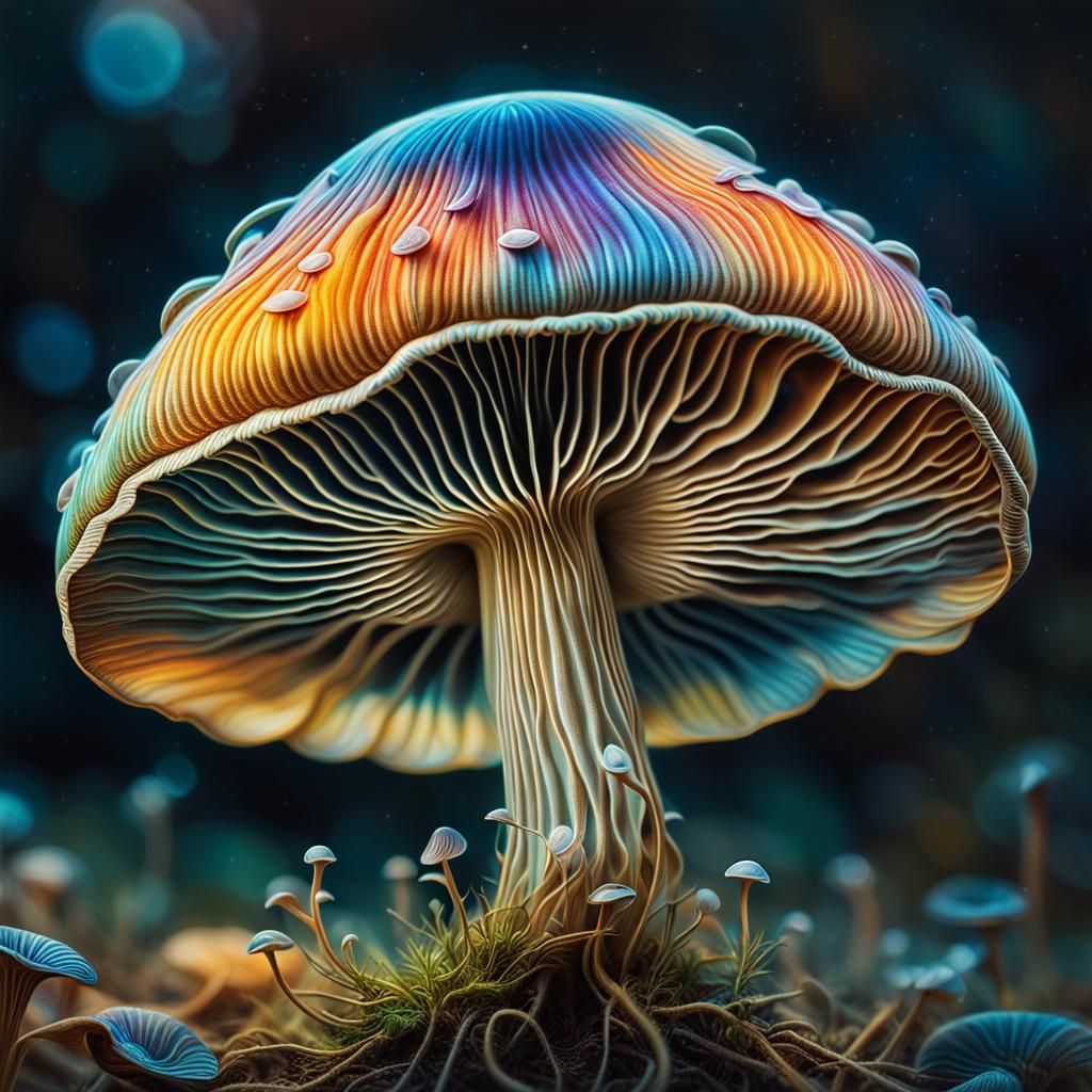 Psilocybin Mushroom Unfolding: A Surreal Macro Photograph