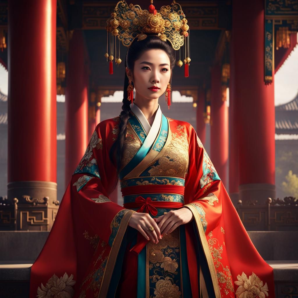 Woman in Ancient Chinese Palace Attire