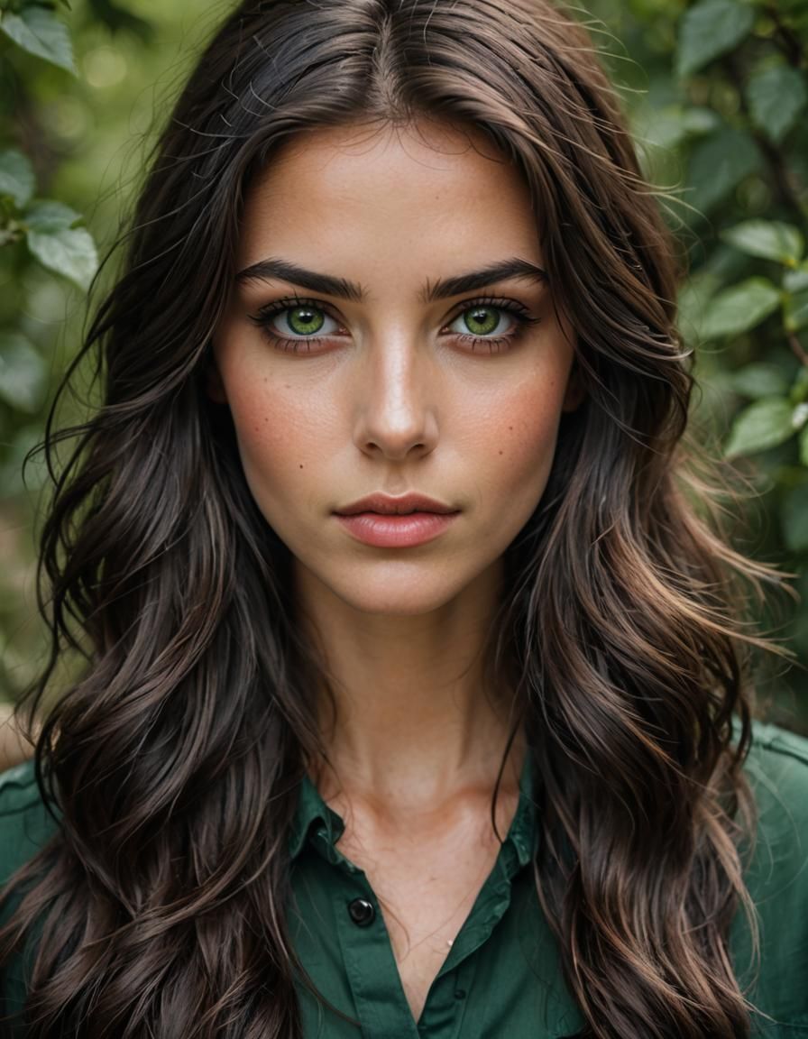 Brunette Woman with Green Eyes Portrait
