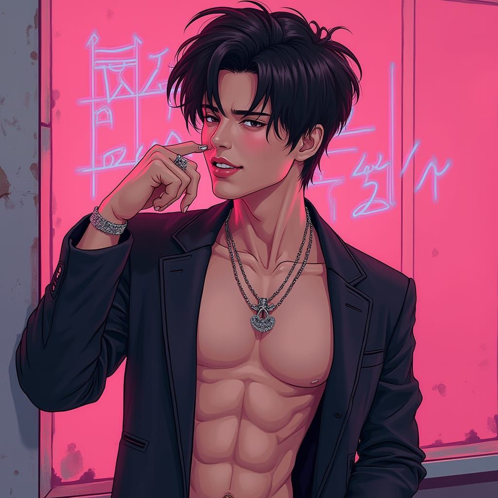 Confident K-Pop Idol Showcases Chiseled Abs in Bold Setting