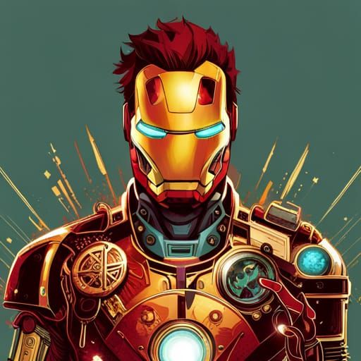 Steampunk Iron Man with Golden Outlines