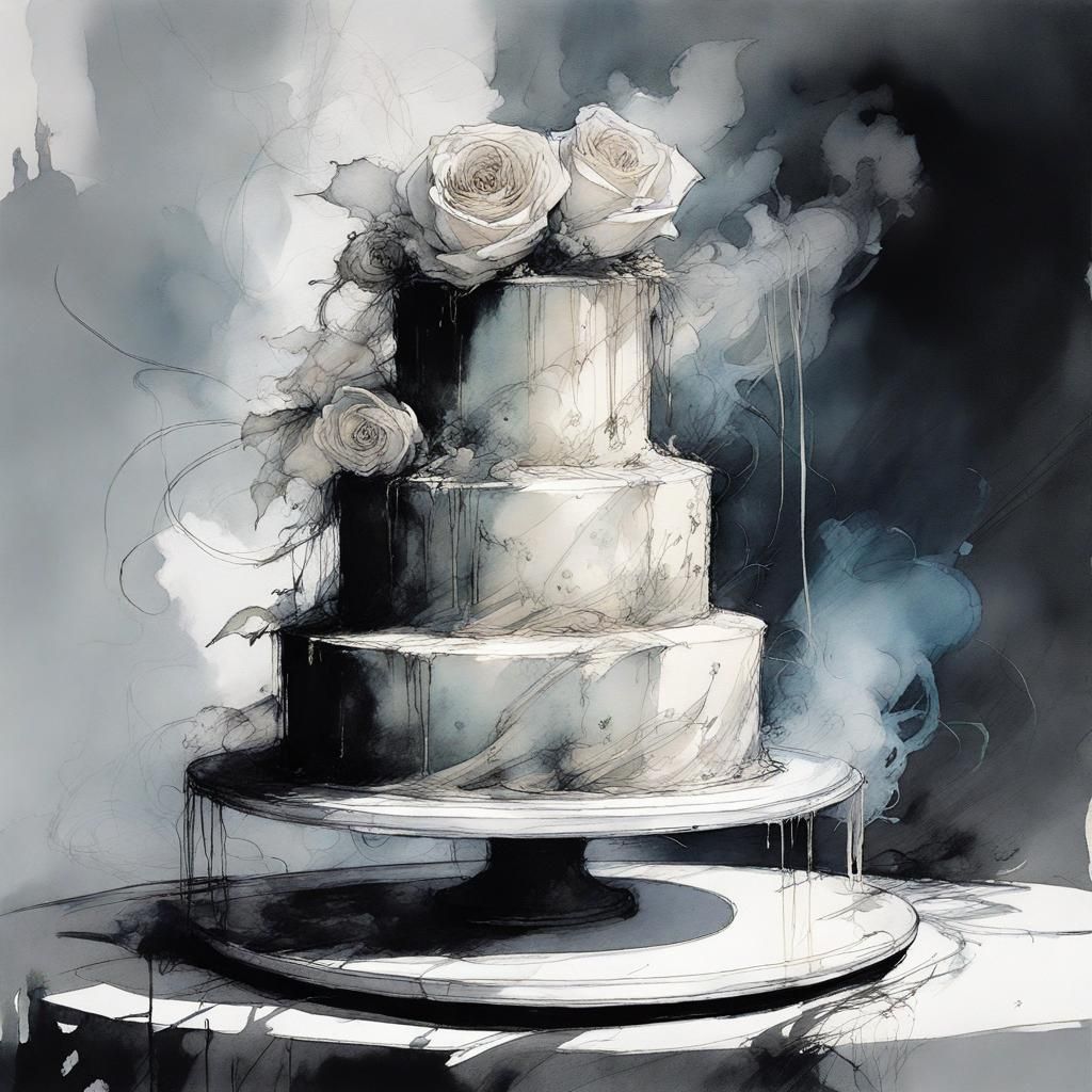 Ghostly Wedding Cake in Watercolor Style