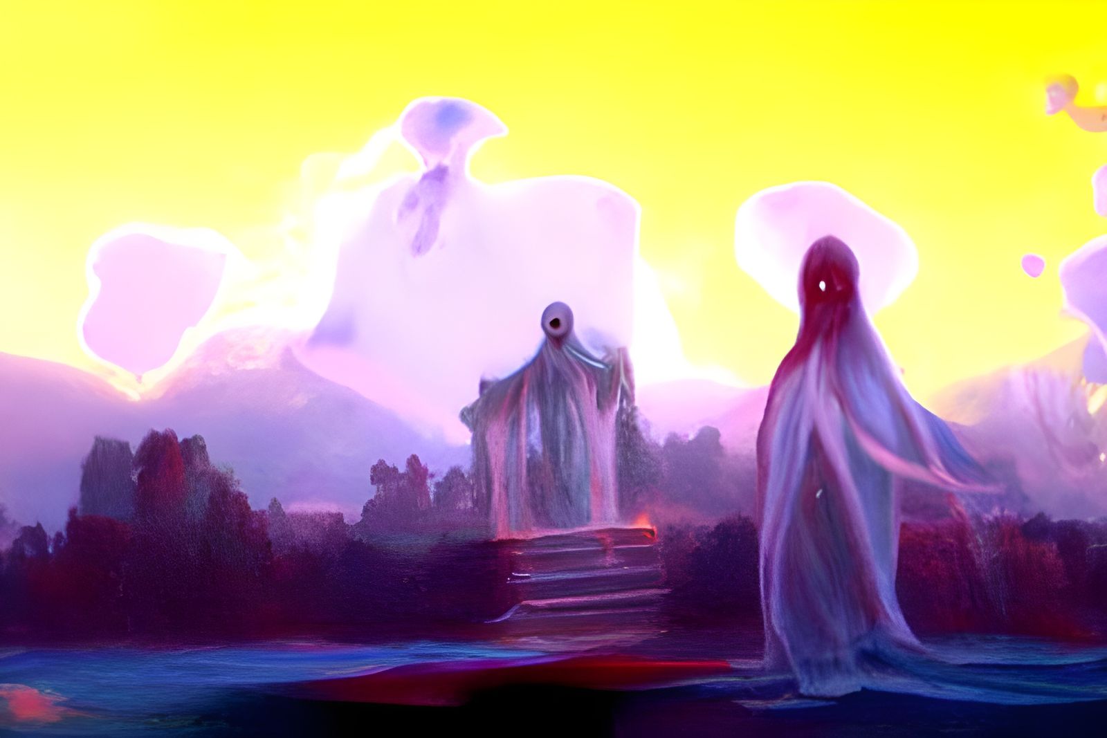 Ethereal Ghosts in Cosmic Dreamscape, Astral Illustration