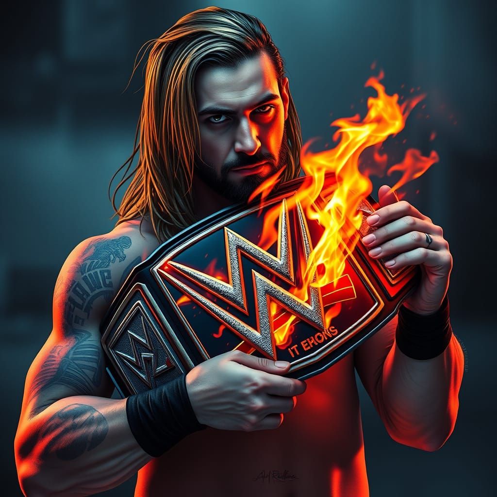 Seth Rollins with Burning WWE Championship