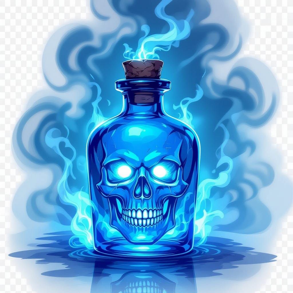 Glowing Skull Poison Bottle in Eerie Aura