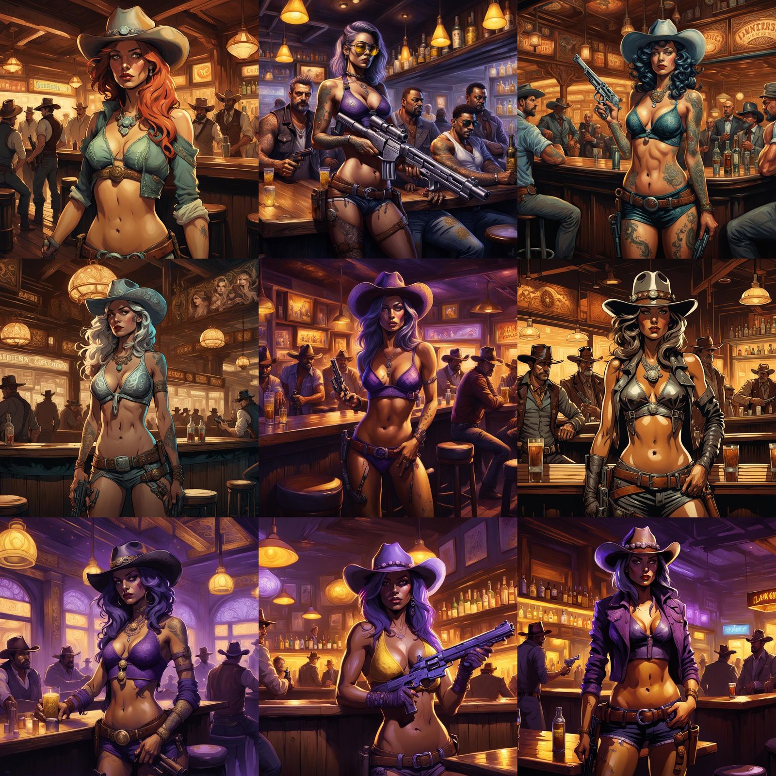Sensual Dark Fantasy Bikini Cowboy Portrait in Cyberpunk Sty...