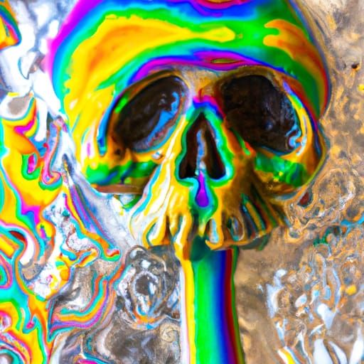Melting Rainbow Mushroom Skull: Psychedelic Art