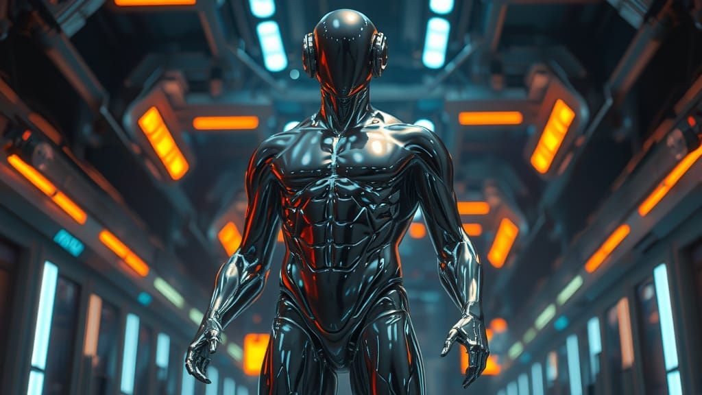 Liquid Metal Humanoid in Sci-Fi Environment