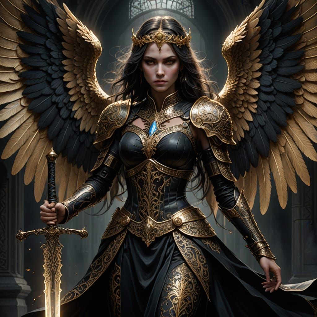 Ethereal Angelic Warrior in Gothic Elegance