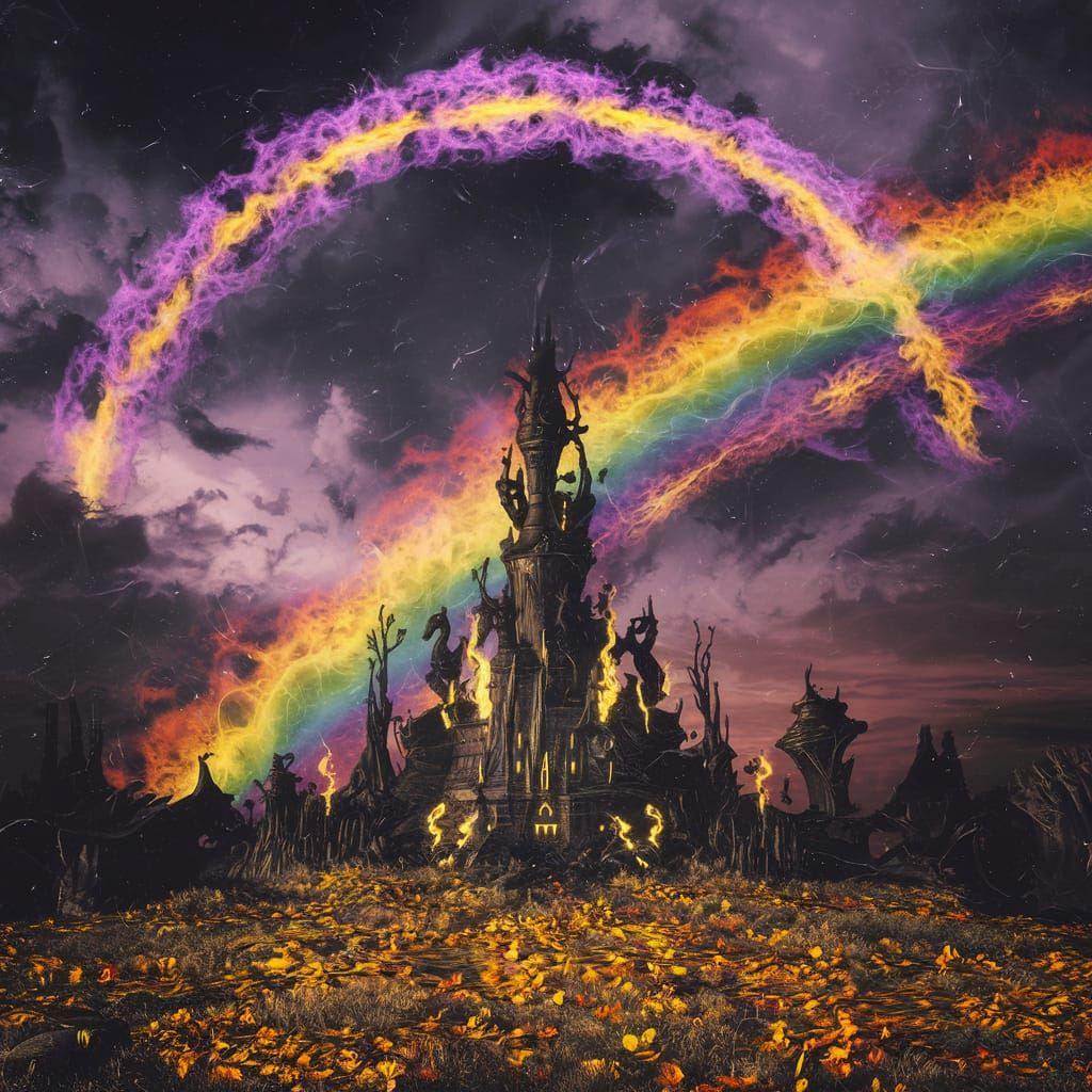 Fire Rainbow Concept Art over Dark Castle