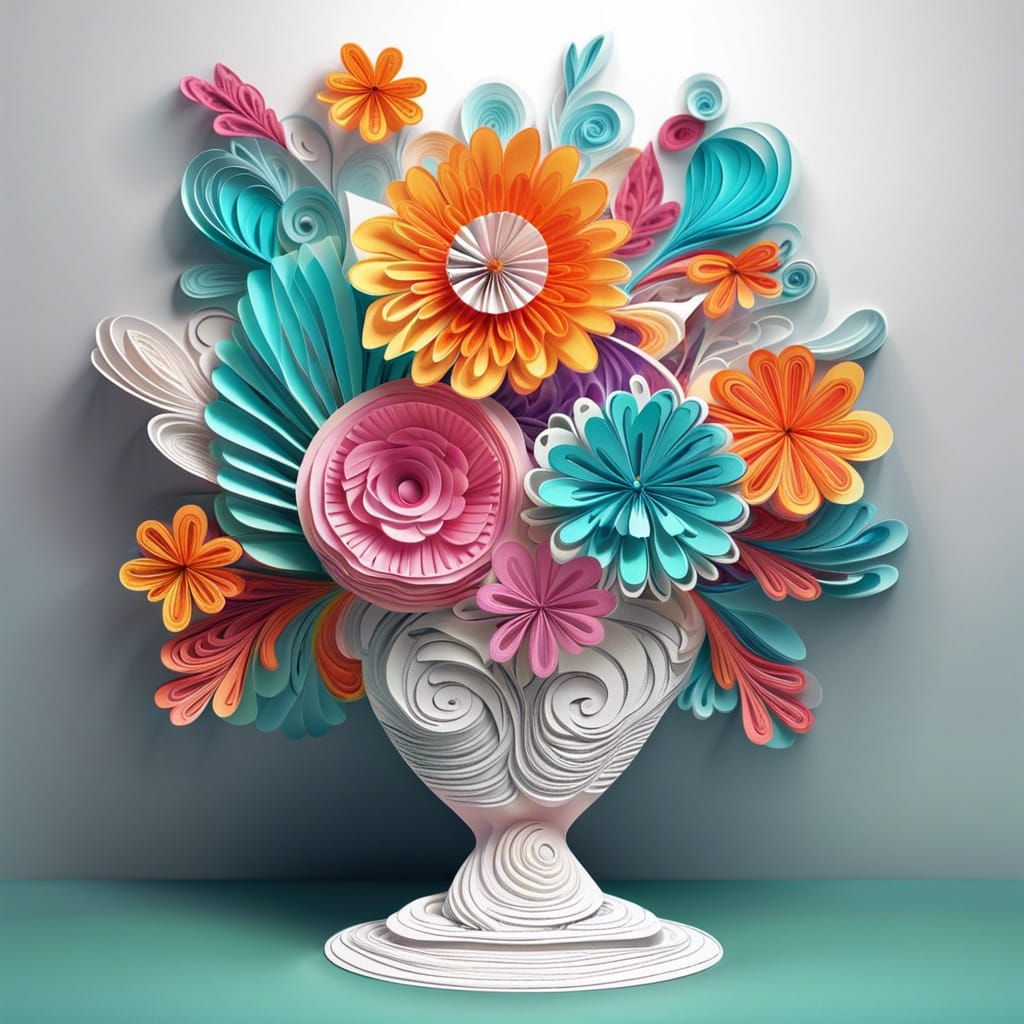 Intricate Paper Flower Vase with Bright Colors