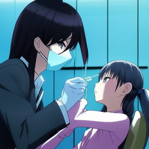 Girl at Dentist in Anime Art Style