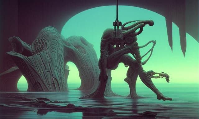 Surreal Sci-Fi Landscape in Vaporwave Style