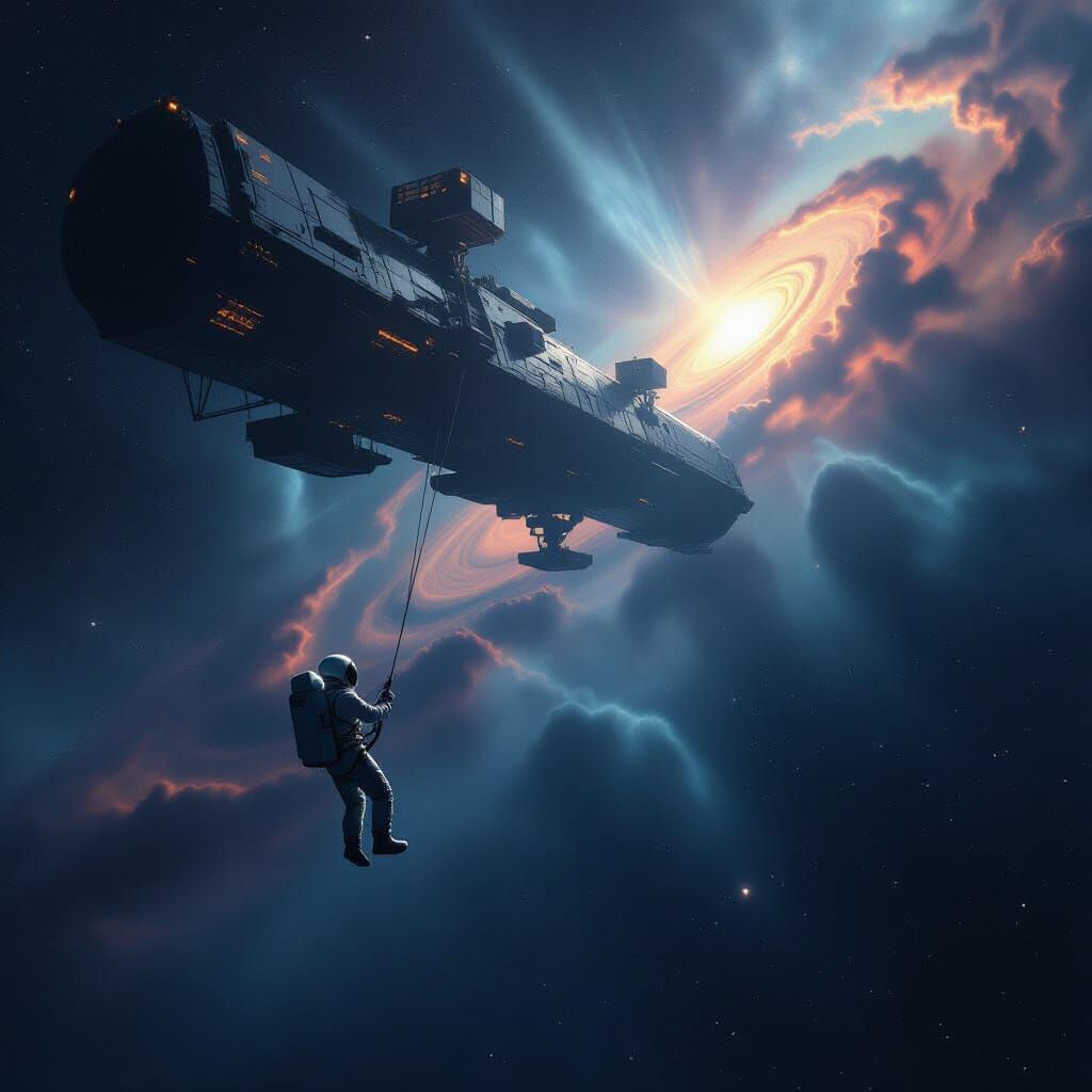 Astronaut Adrift Near Derelict Space Station