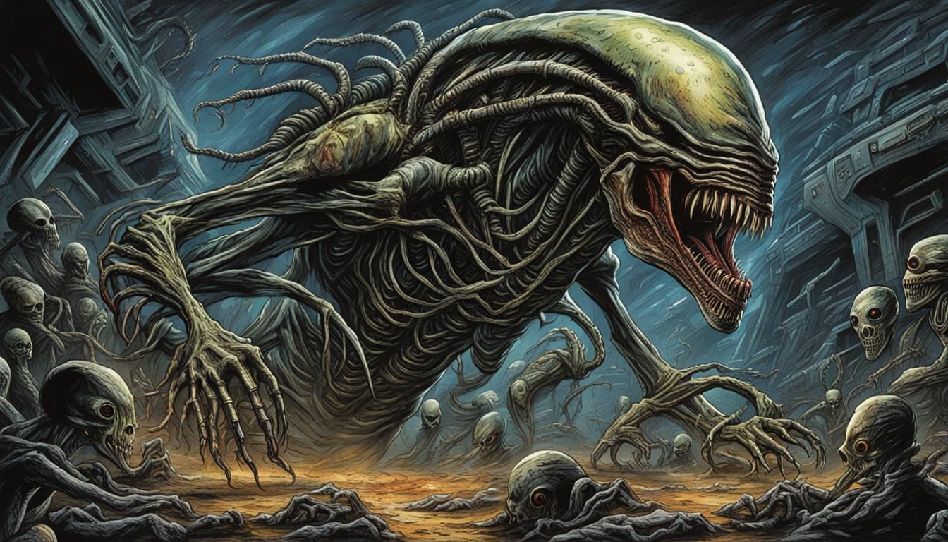 Sci-Fi Alien Creature in Chaotic Line Art