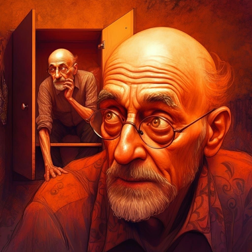 Elderly Gentleman Hides from Hippie Woman in Kitchen Cupboar...