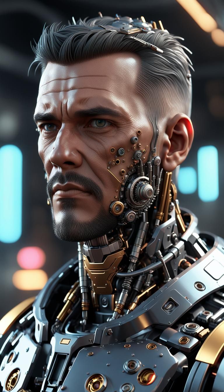 Man's Face Constructed from Objects in 3D Render