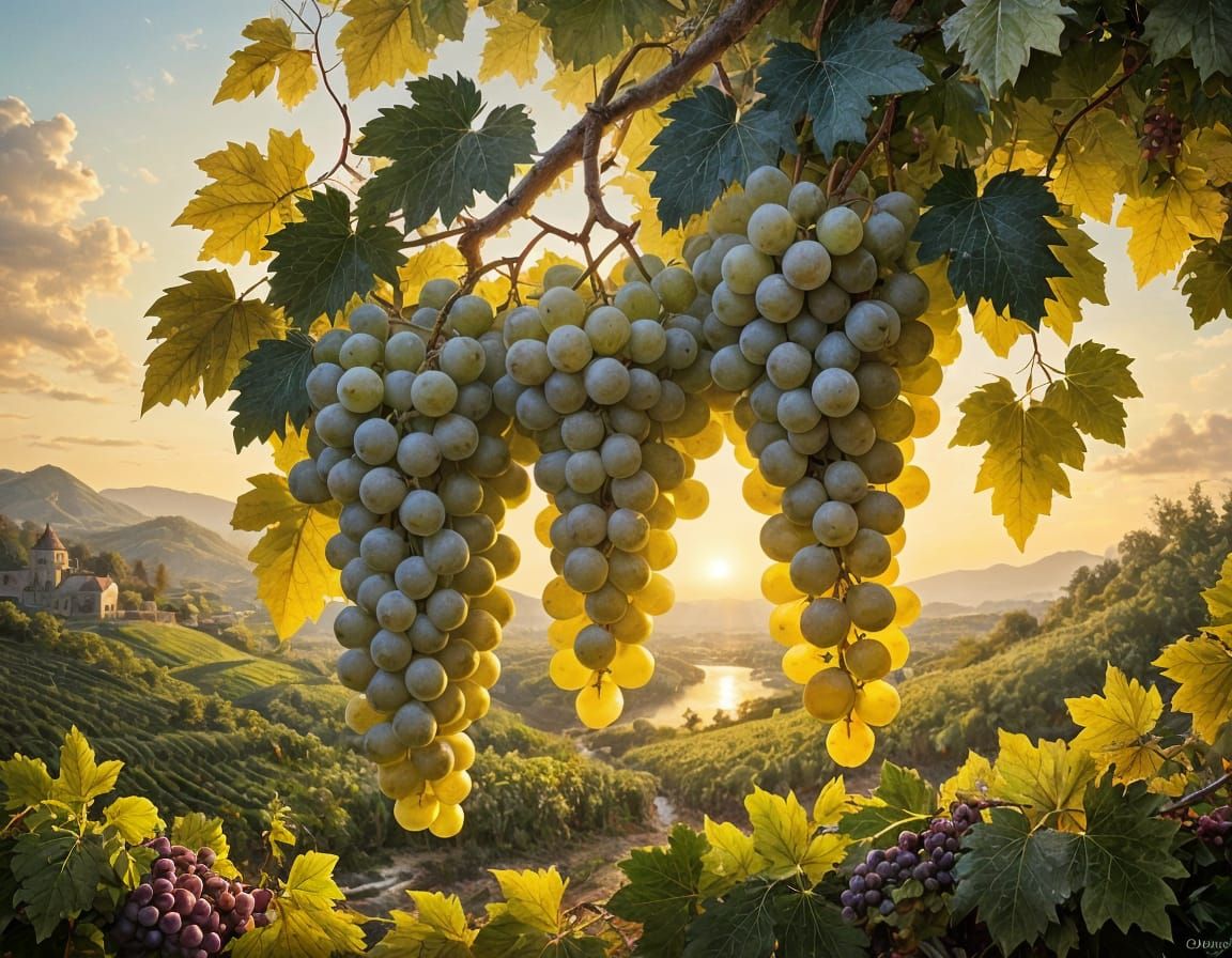 Lush Vineyard Landscape with Golden Hour Glow