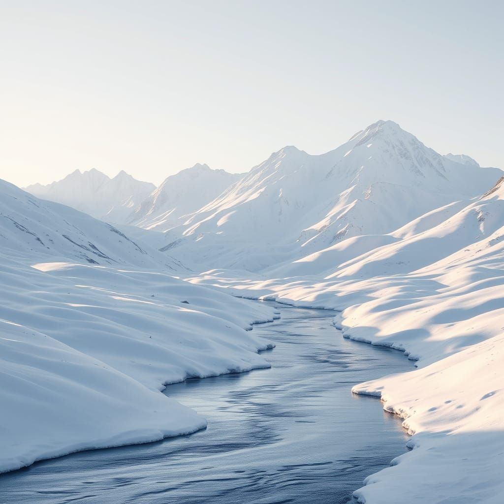 Serene Winter Mountain Landscape with Frozen River