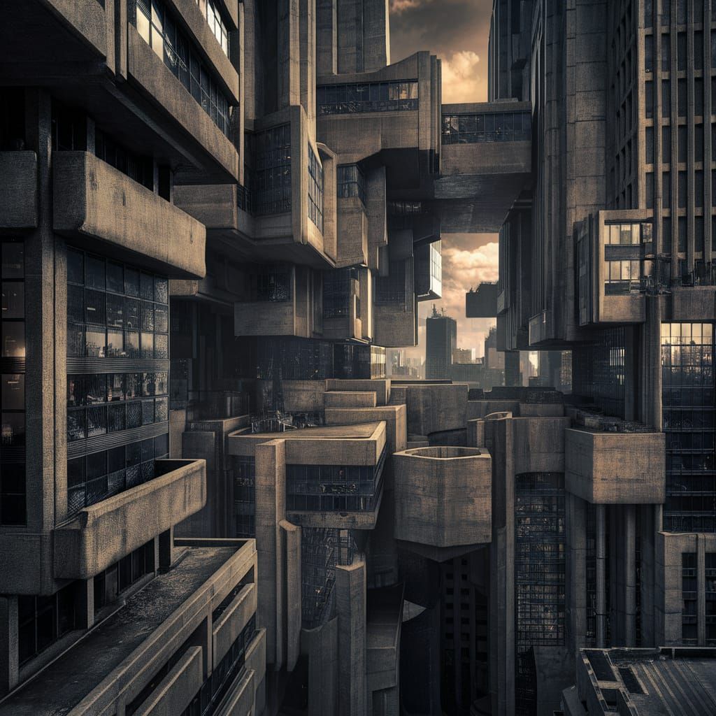 Brutalist Architecture Masterpiece: Towering Geometric Build...