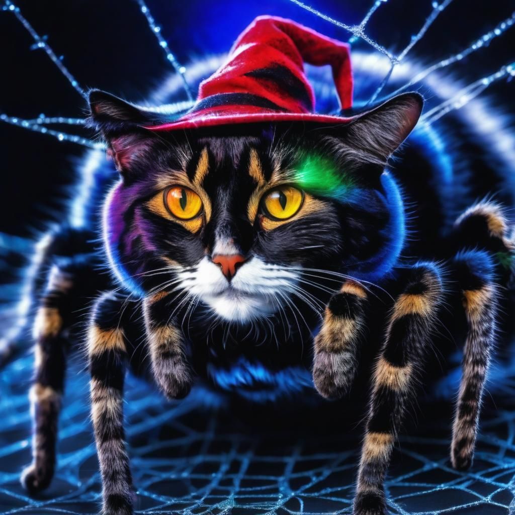 Red hat Wearing hat Spider webs Cat Spider web Cat face Spid...