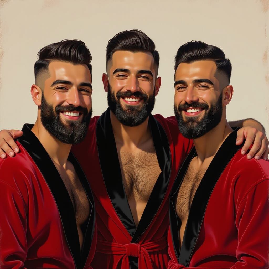 Joyful Men Portrait in Dynamic Gouache Style