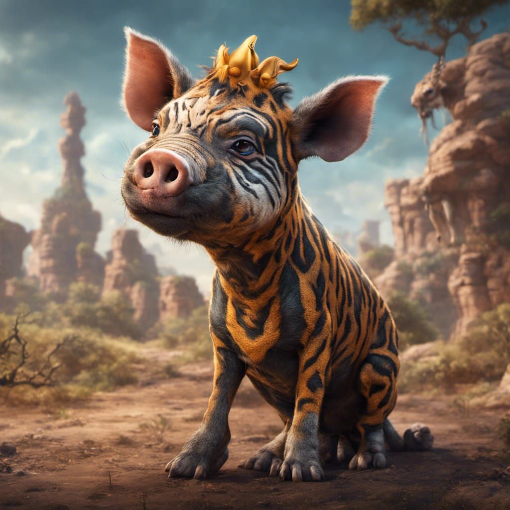 Fantastical Pig-Dog-Tiger Hybrid Creature in Detailed Digita...