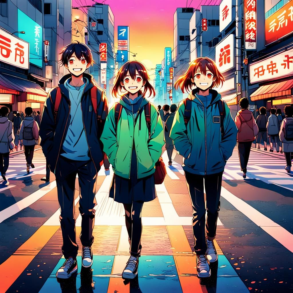 Vibrant Anime Illustration of People in Japan