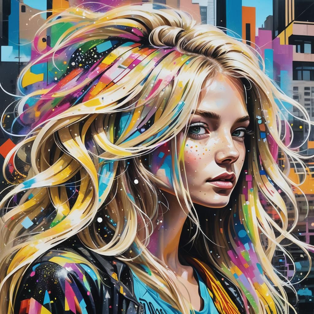 Angel in Cityscape: Vibrant Street Art Style