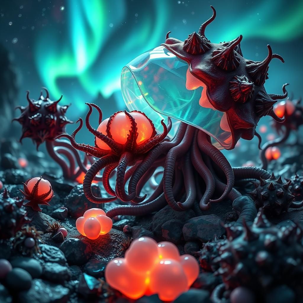 Surreal Alien Landscape with Bioluminescent Seedpods