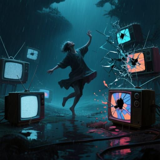Figure Dances in Static Downpour on TV Screens
