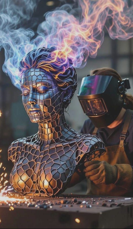 Welder Transforms Smoke into Magic in Industrial Setting