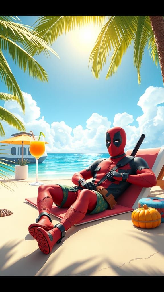 Deadpool's Beach Holiday: Anime and 3D Art Fusion