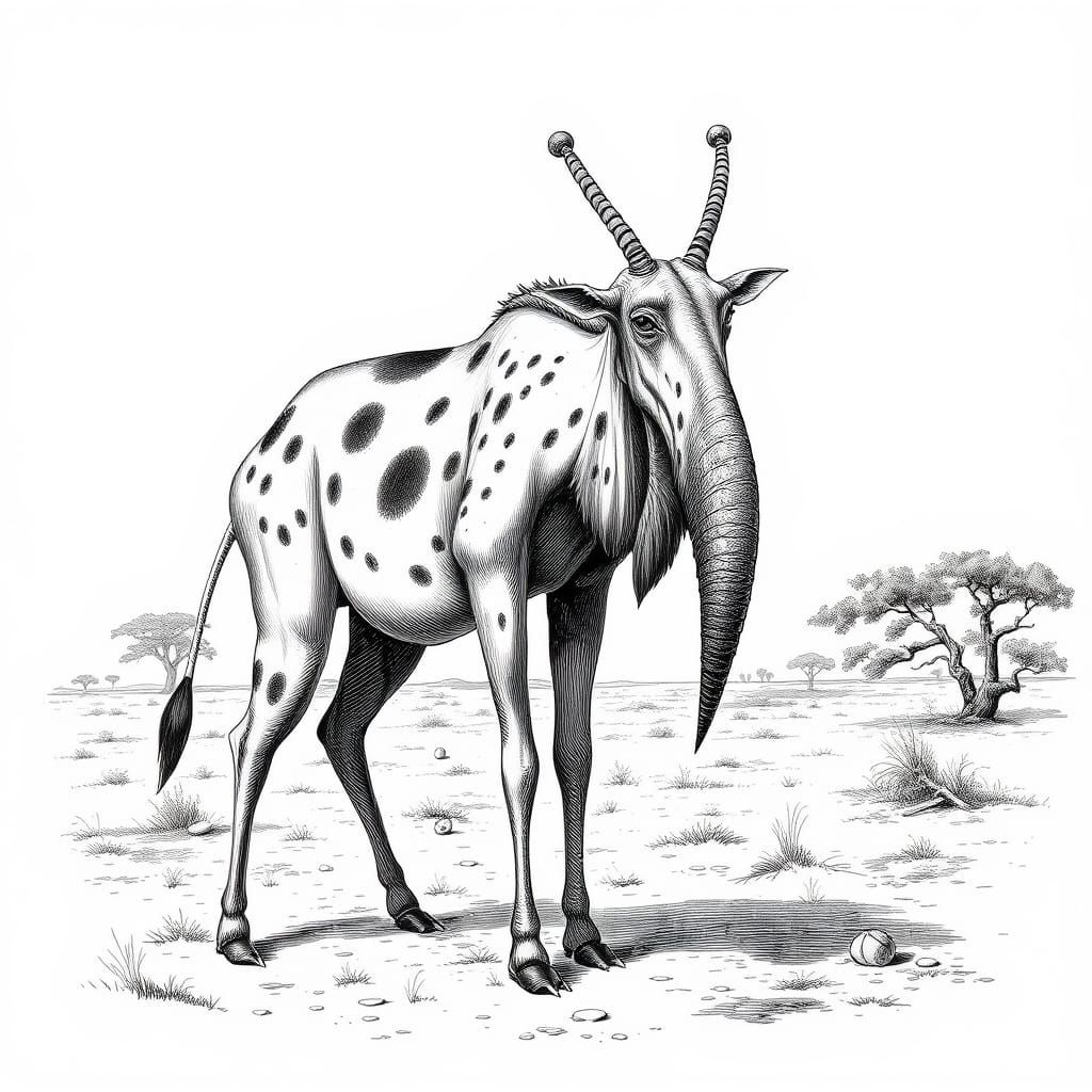 1800s Sketch: Strange Spotted Animal on African Plains