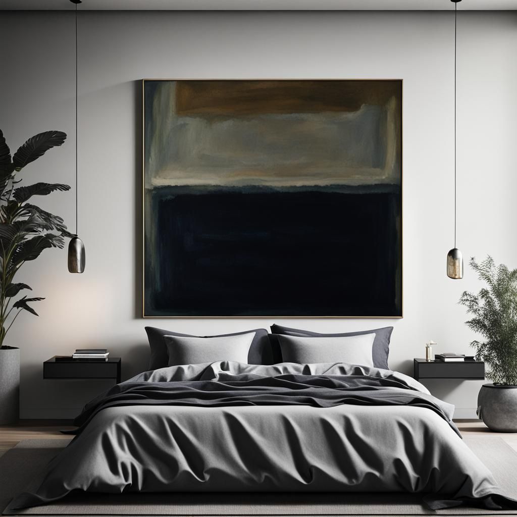 (Modern minimalist bedroom:2.0), moody and dark, (Mark Rothk...