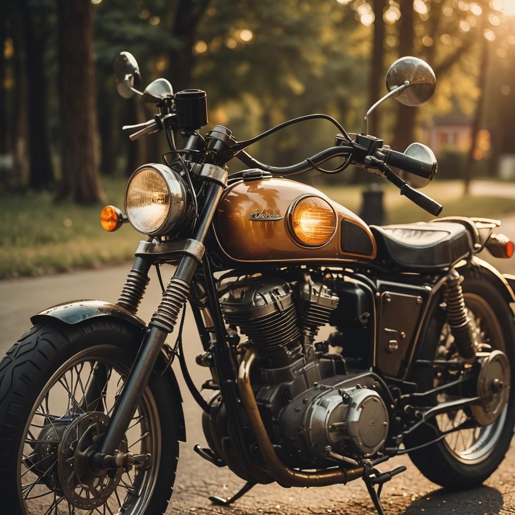 Vintage 49cc Motorcycle in Golden Hour Light