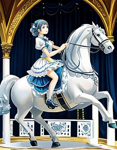Victorian Girl on Ornate Carousel Horse