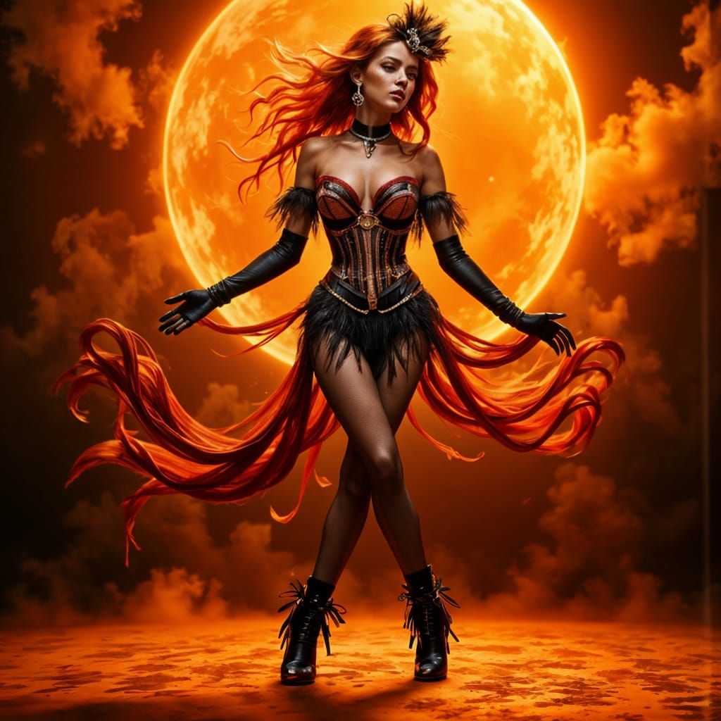 Red-Haired Showgirl Dances in Maximalist Costume